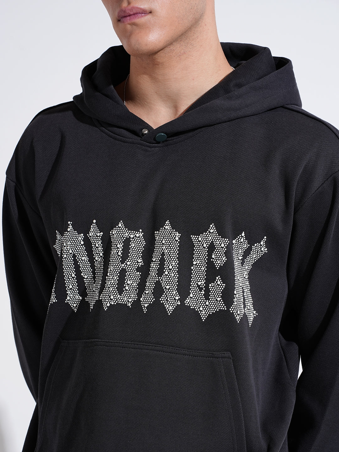 Men's Typography Charcoal Ribbed Regular Fit Hoodie