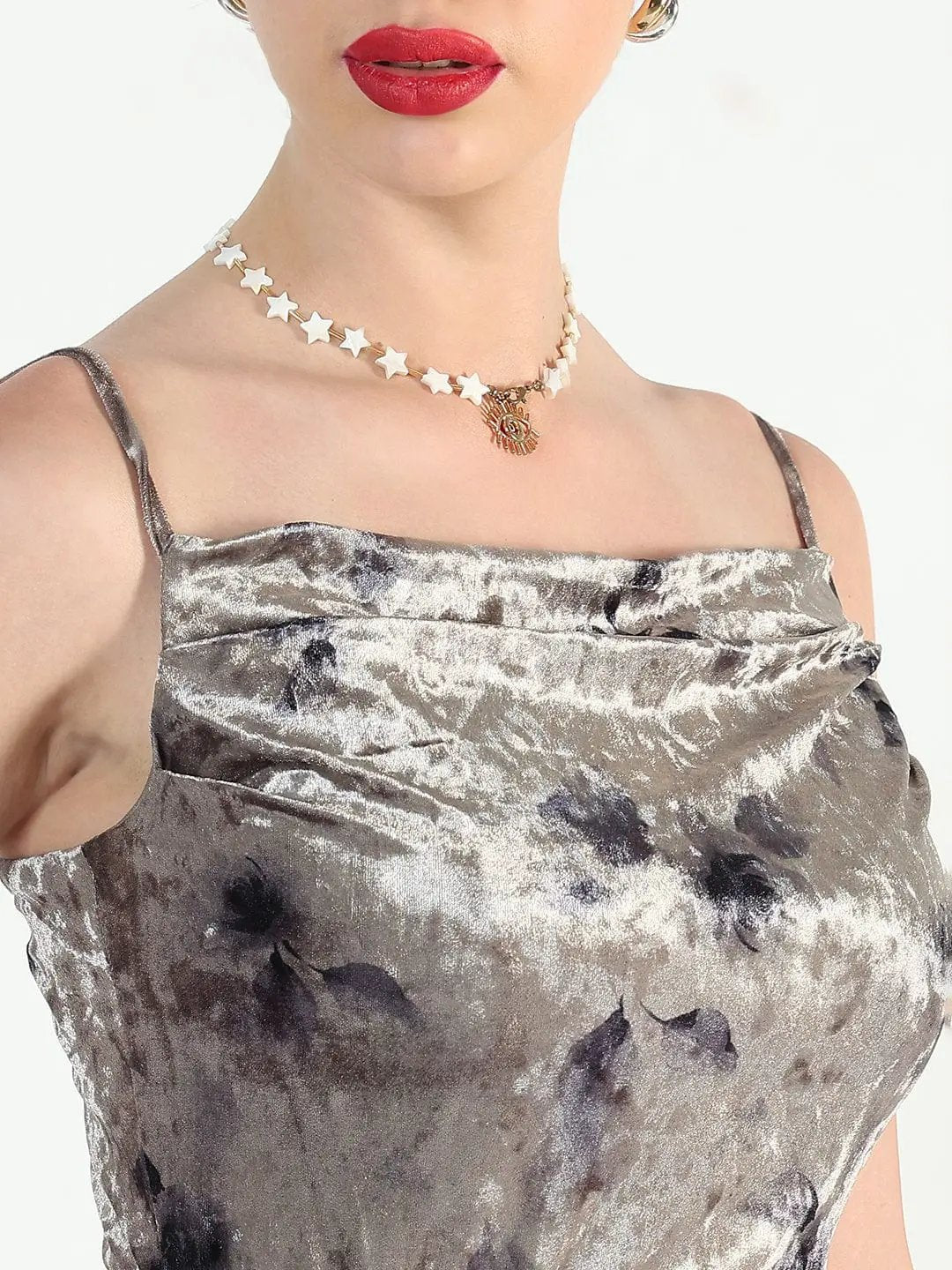 Women's Sleeveless Grey Velvet Midi Cami Dress - from SHOWOFFFF