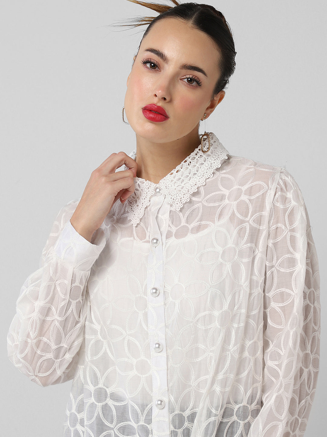 Women Floral White Shirt with Inner Slip