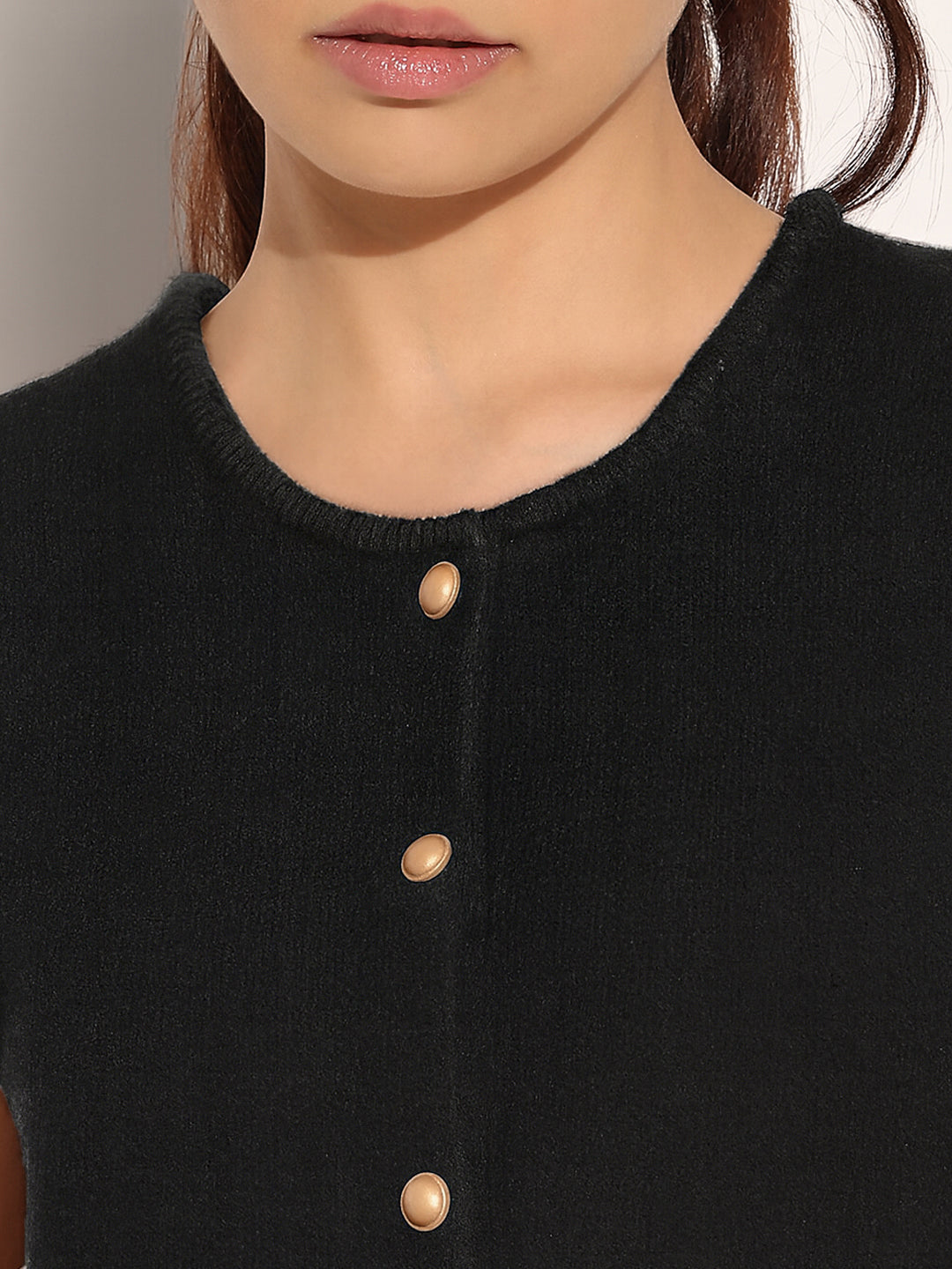 Women's Ribbed Black Round Neck Sleeveless Top