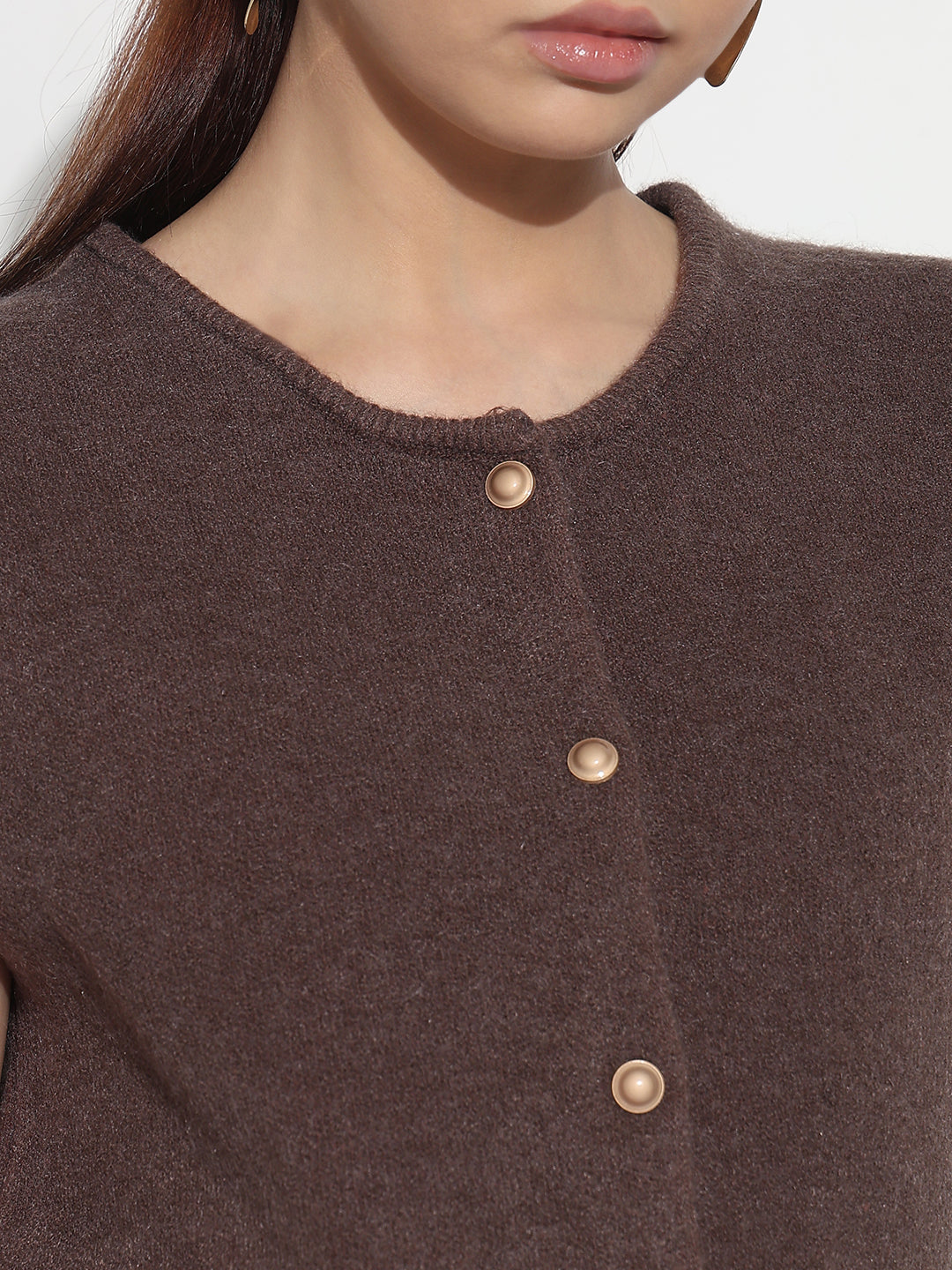 Women's Ribbed Brown Round Neck Sleeveless Knitted Top