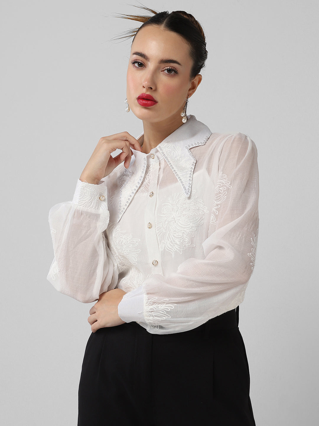 Women Solid White Shirt with Inner Slip