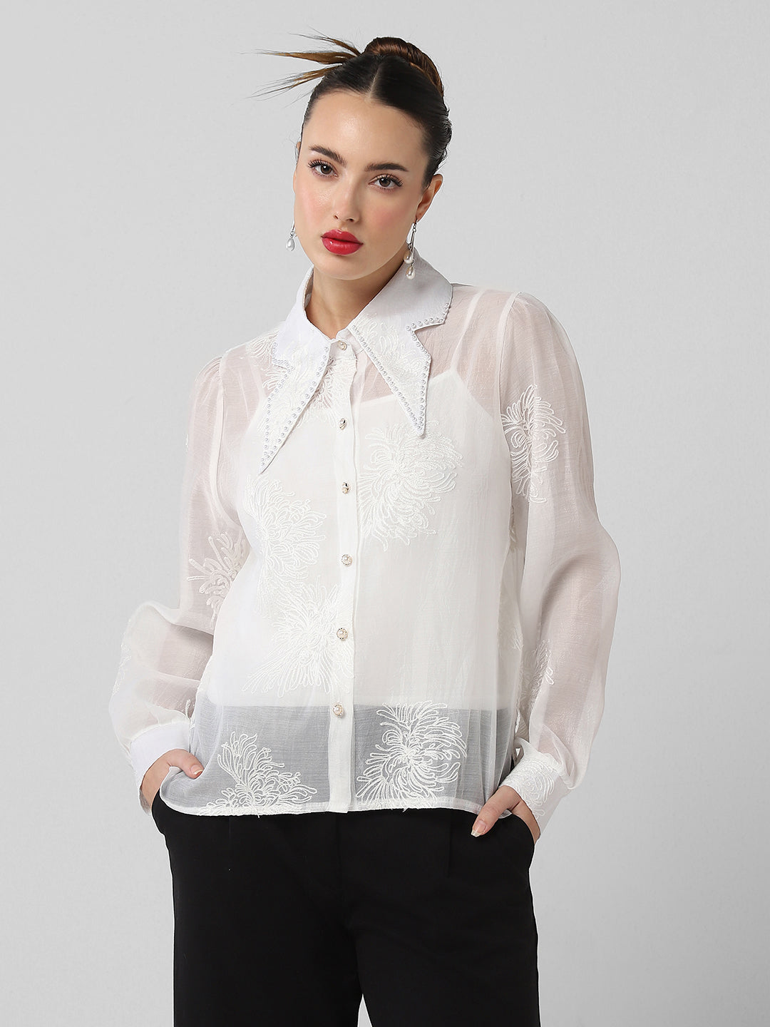 Women Solid White Shirt with Inner Slip