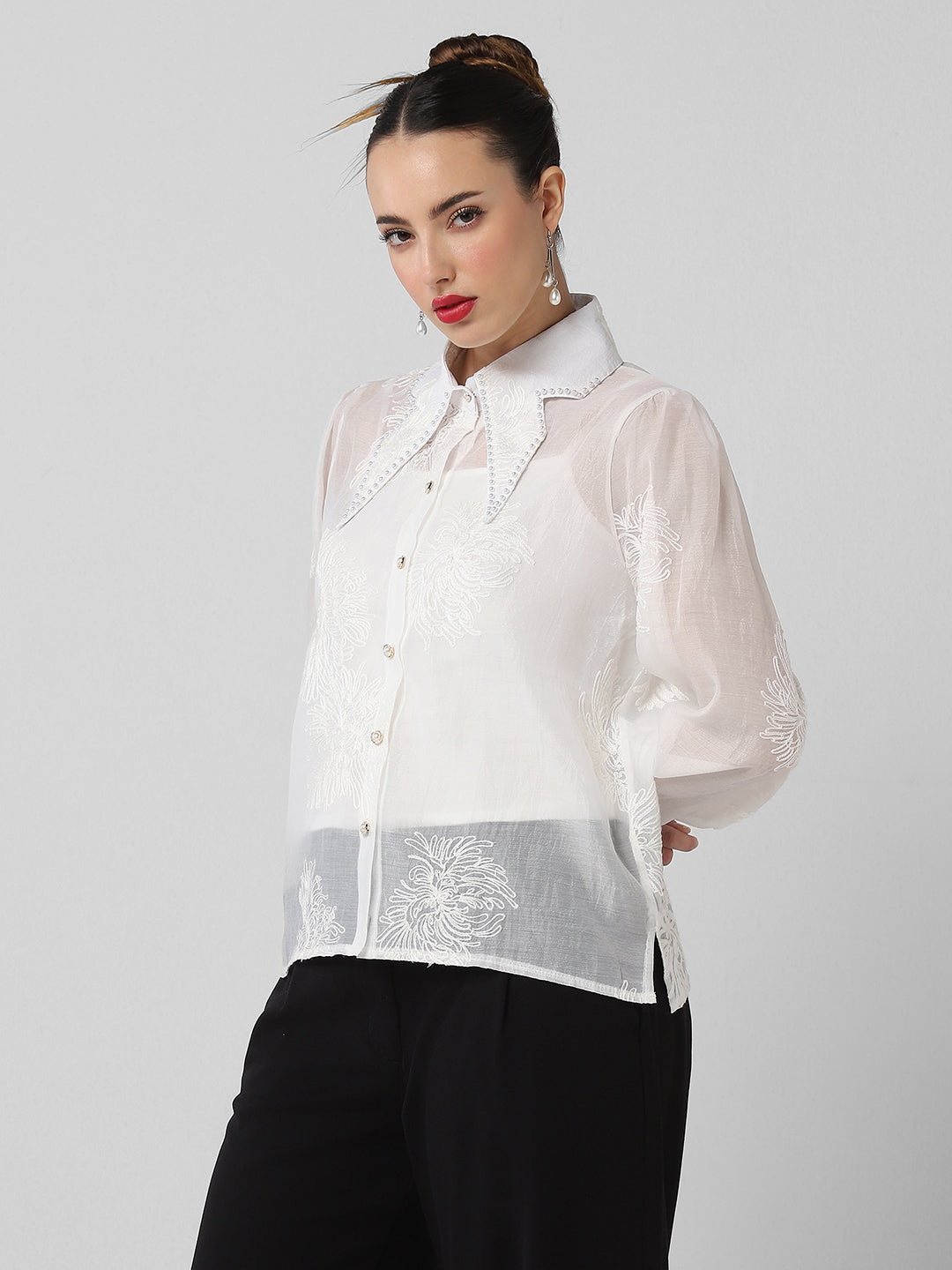 Women Solid White Shirt with Inner Slip