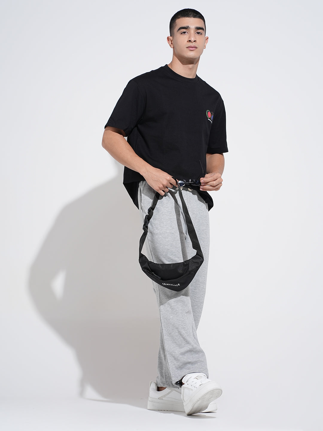 Men's Grey Straight Fit Low Rise Trousers with Elasticated Drawstring Waist