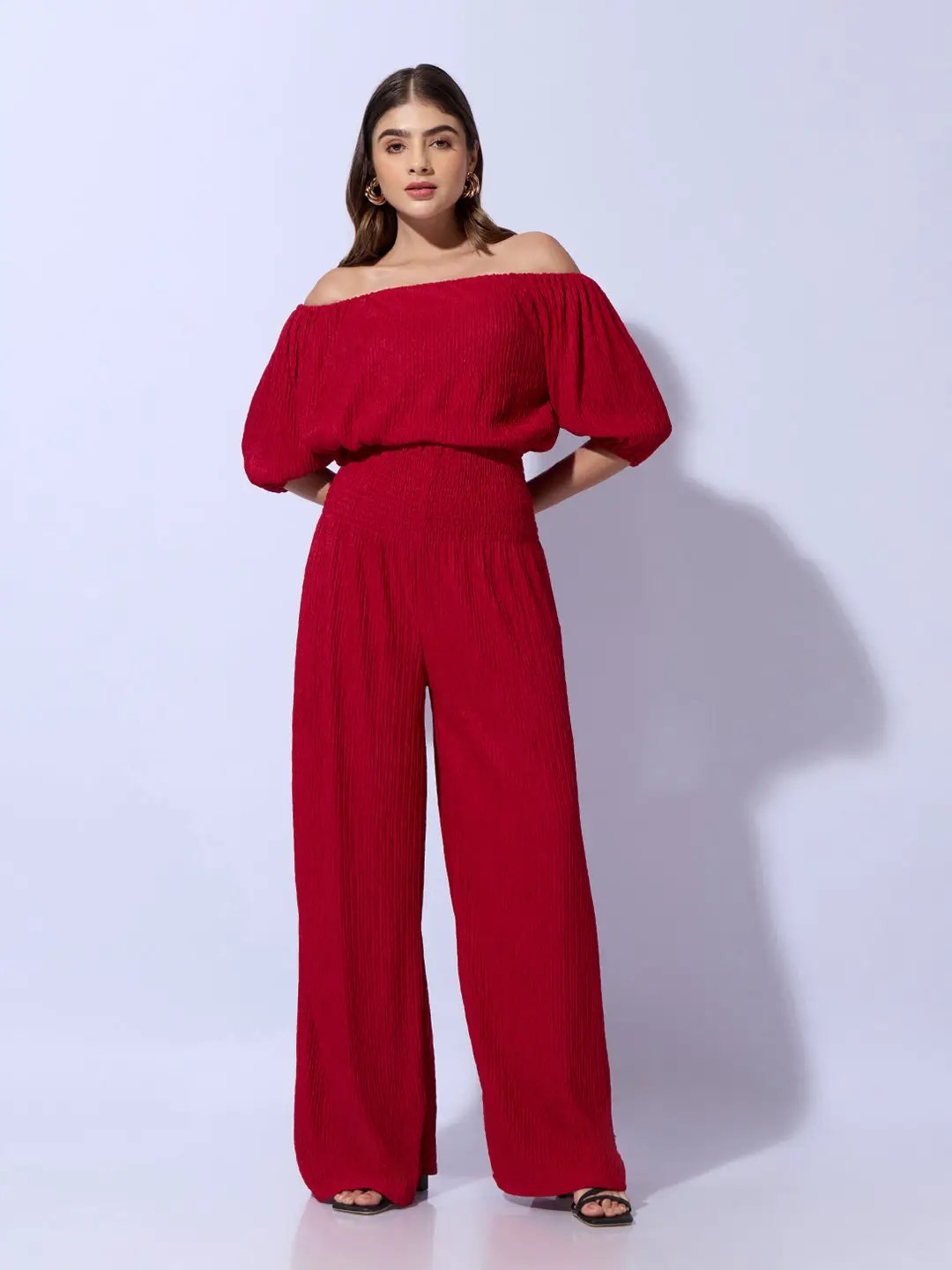 Women's Red Solid Cotton Co-Ords Set
