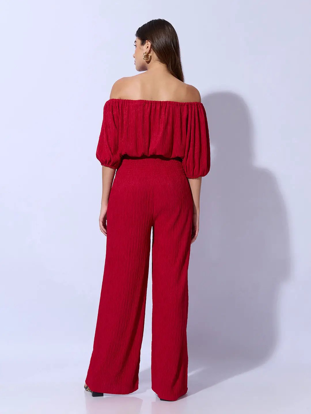 Women's Red Solid Cotton Co-Ords Set