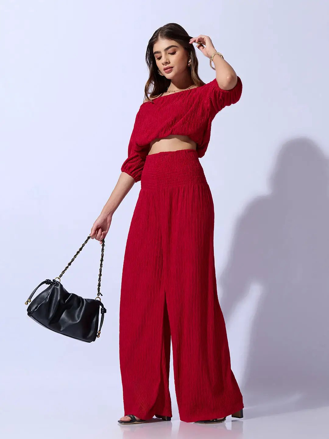 Women's Red Solid Cotton Co-Ords Set