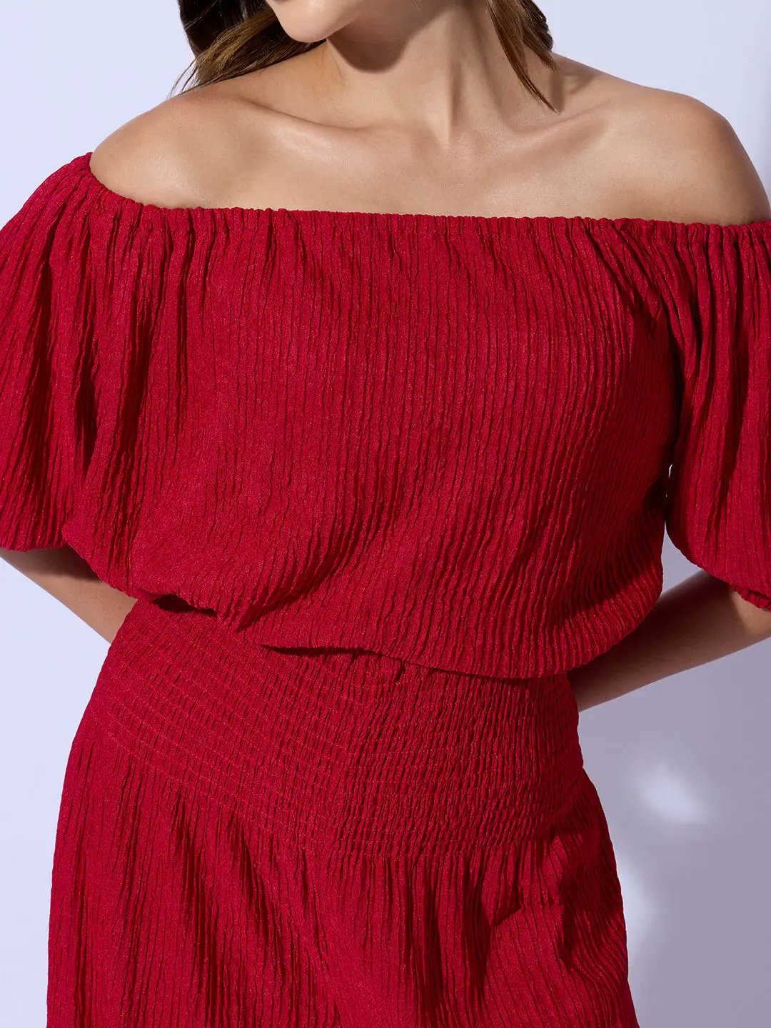 Women's Red Solid Cotton Co-Ords Set