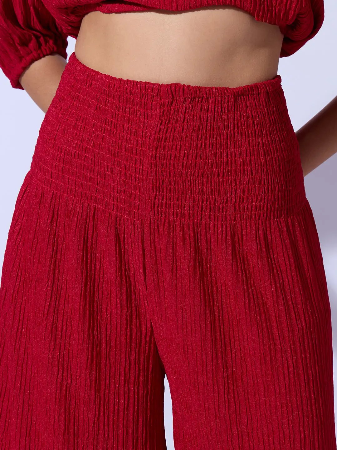 Women's Red Solid Cotton Co-Ords Set