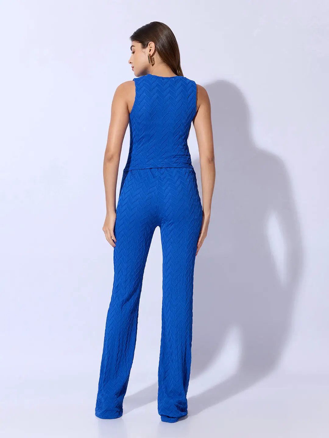 Women's Textured Blue Knot Styled Crop Top with Trouser Co-Ord Set - Uncategorized from SHOWOFFFF