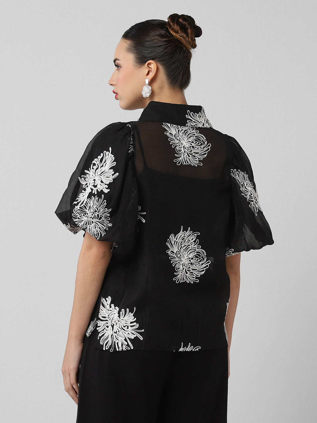 Women Floral Black Shirt with Inner Slip