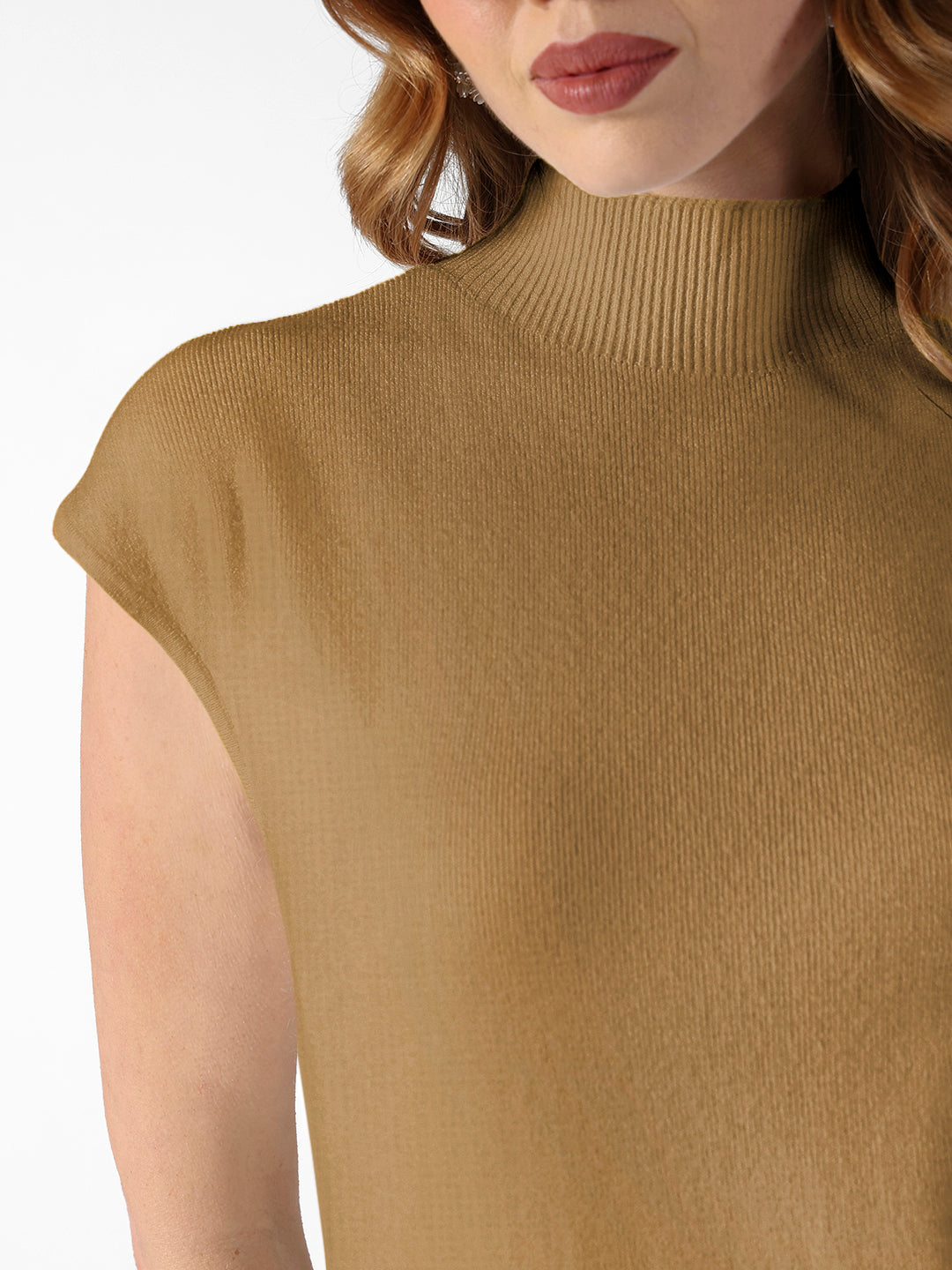 Women's Ribbed Mustard High Neck Dress