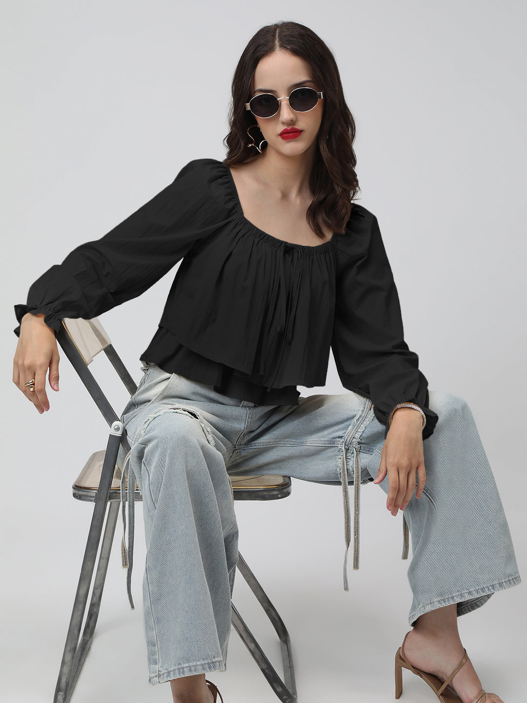 Women's Black Tiered Top