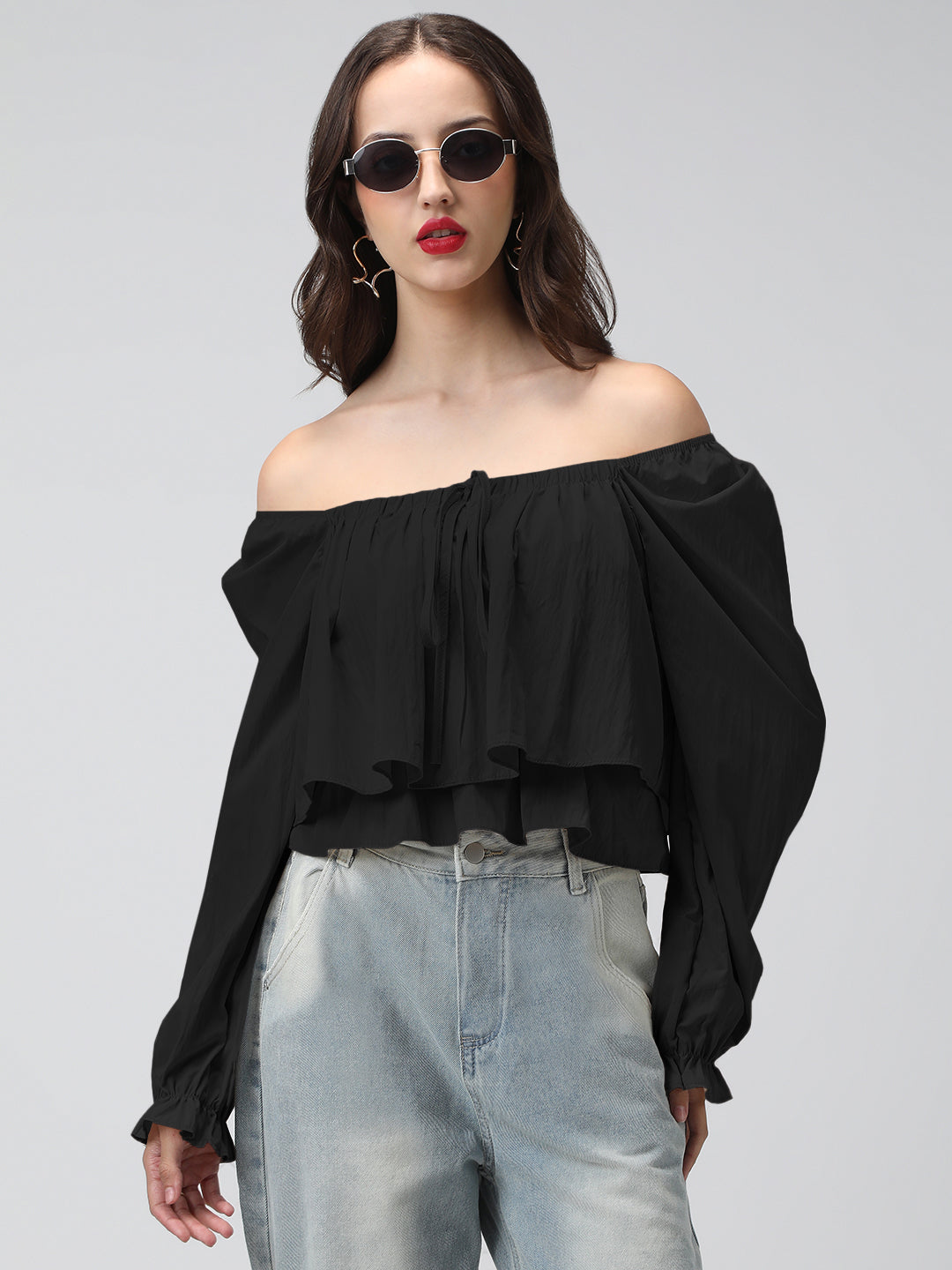 Women's Black Tiered Top