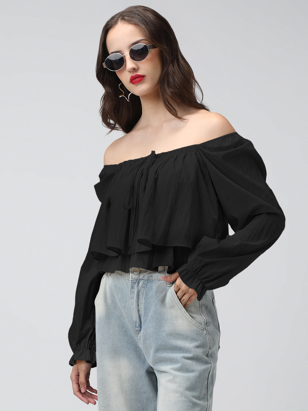 Women's Black Tiered Top