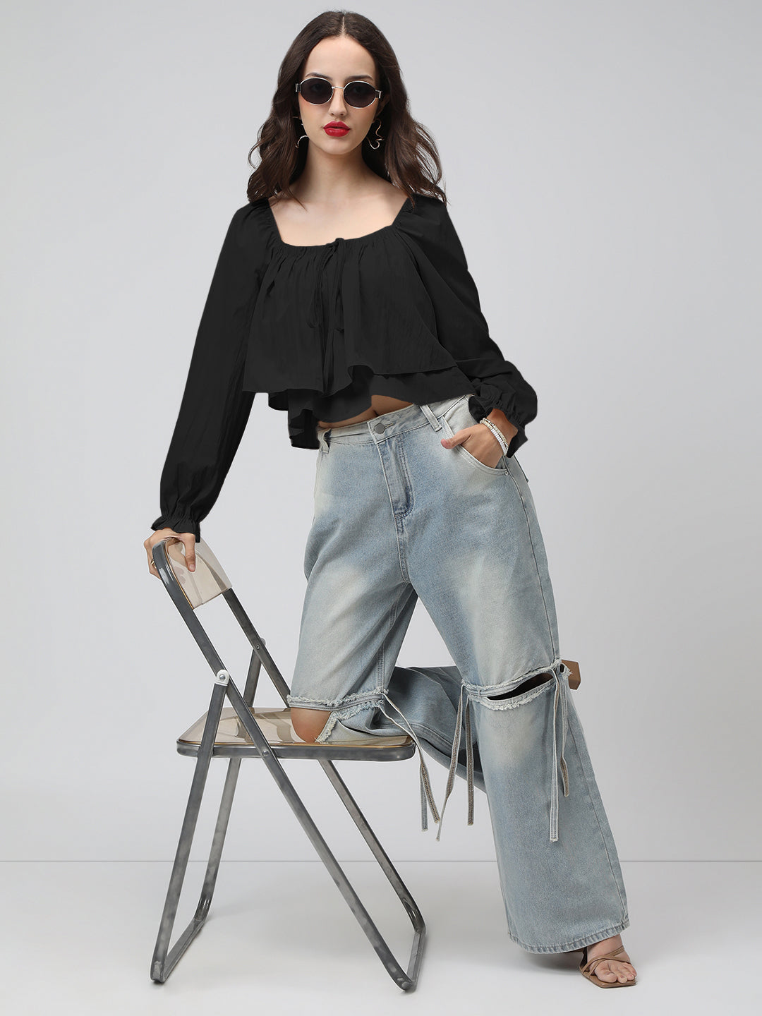 Women's Black Tiered Top