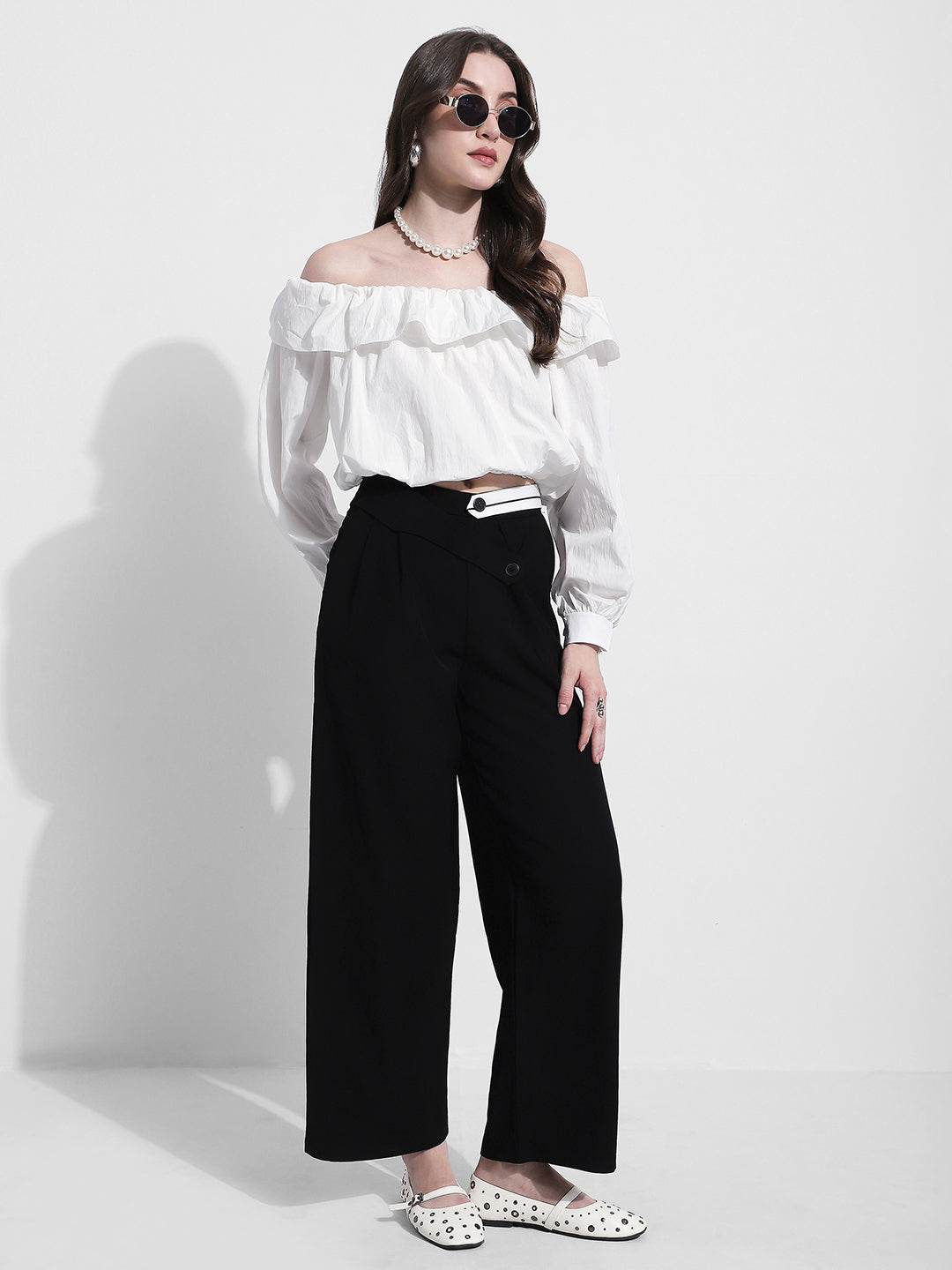 Women's White Off Shoulder Ruffled Crop Top