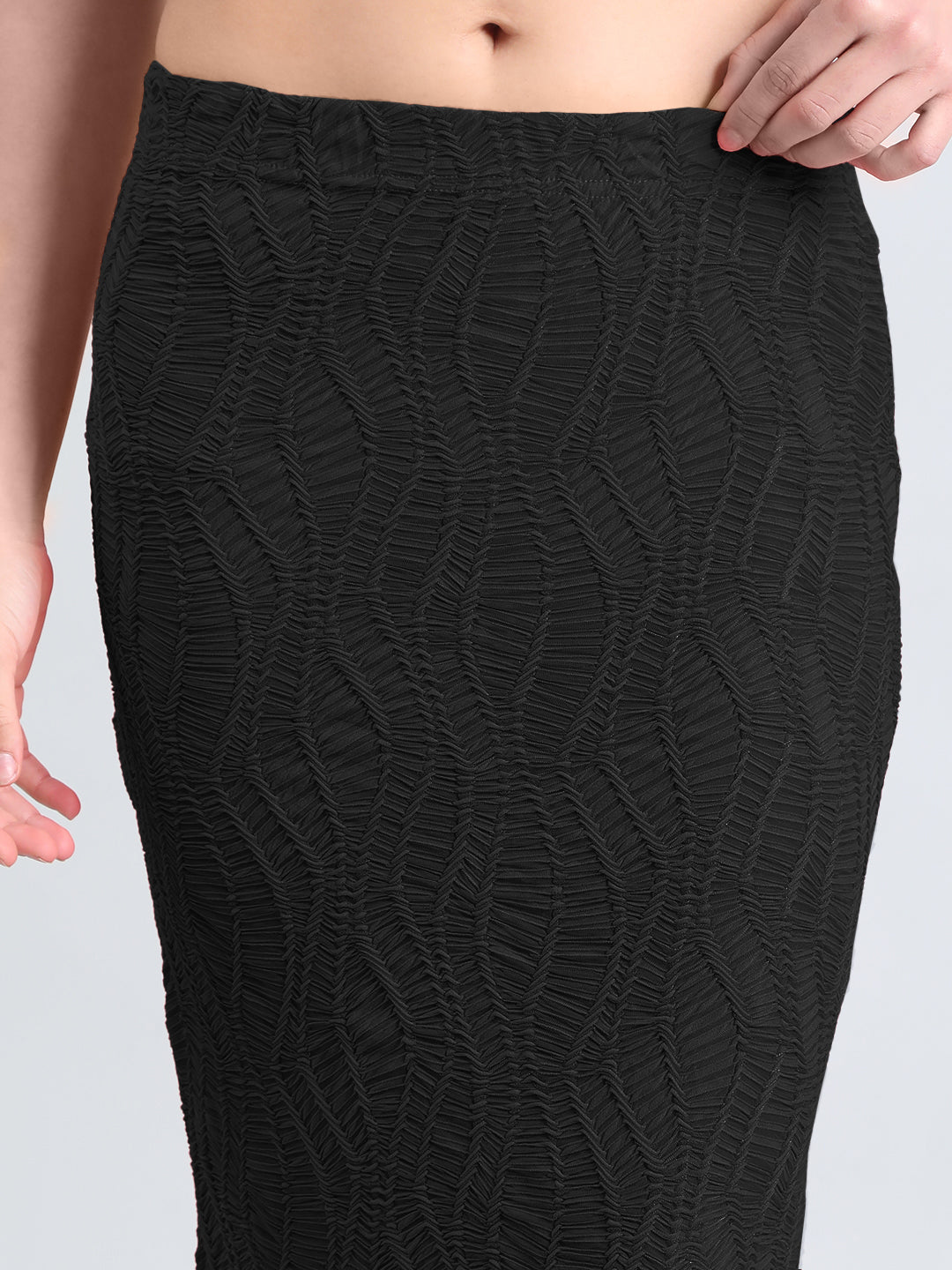 Women's Black Textured Top with Ruffled Maxi Skirt Co-Ord Set