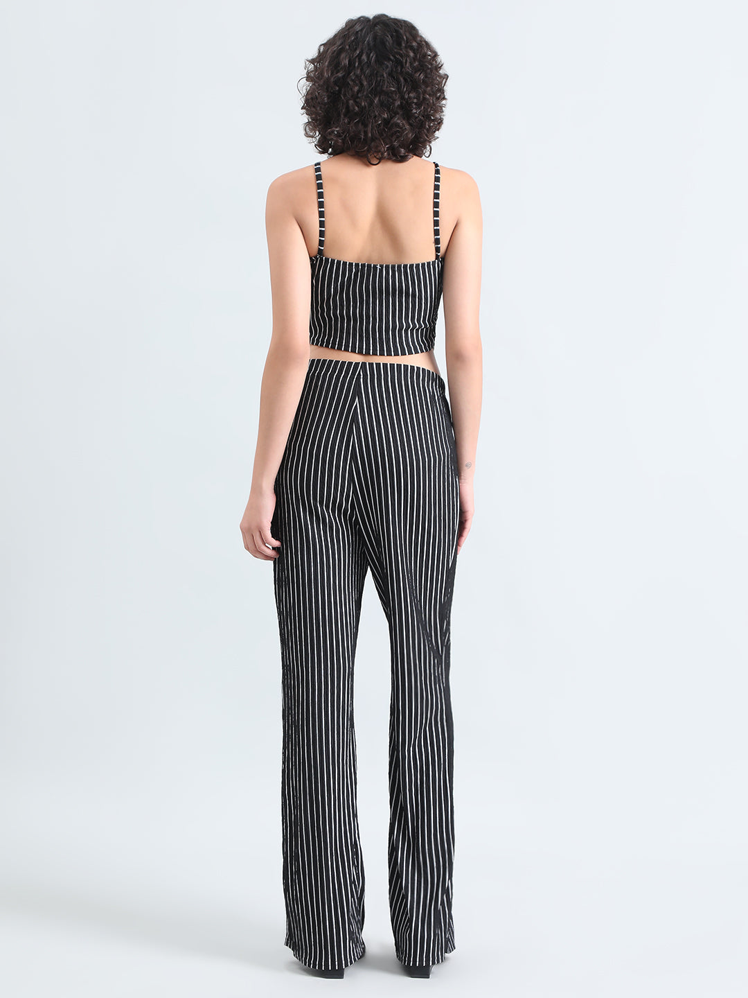 Women's Striped Black Sleeveless Top and Trouser Co-Ord Set
