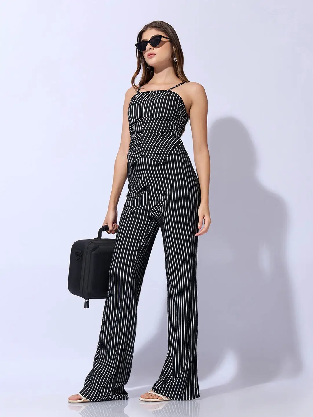Women's Striped Black Sleeveless Top and Trouser Co-Ord Set - Uncategorized from SHOWOFFFF