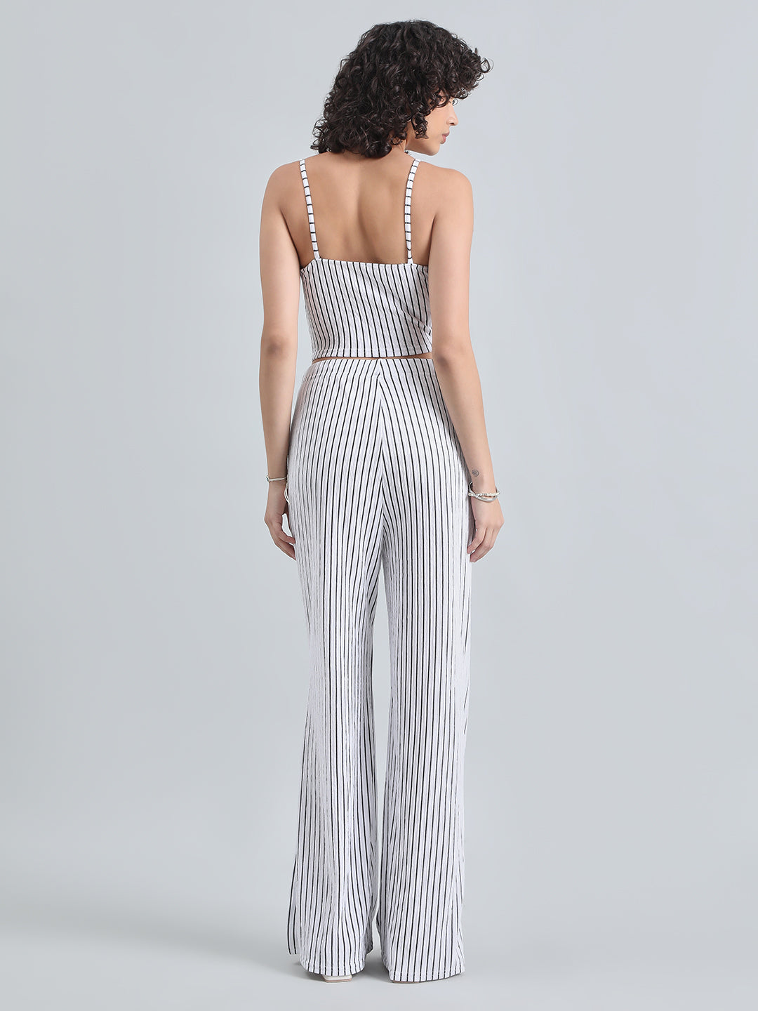 Women's Striped White Sleeveless Top and Trouser Co-Ord Set