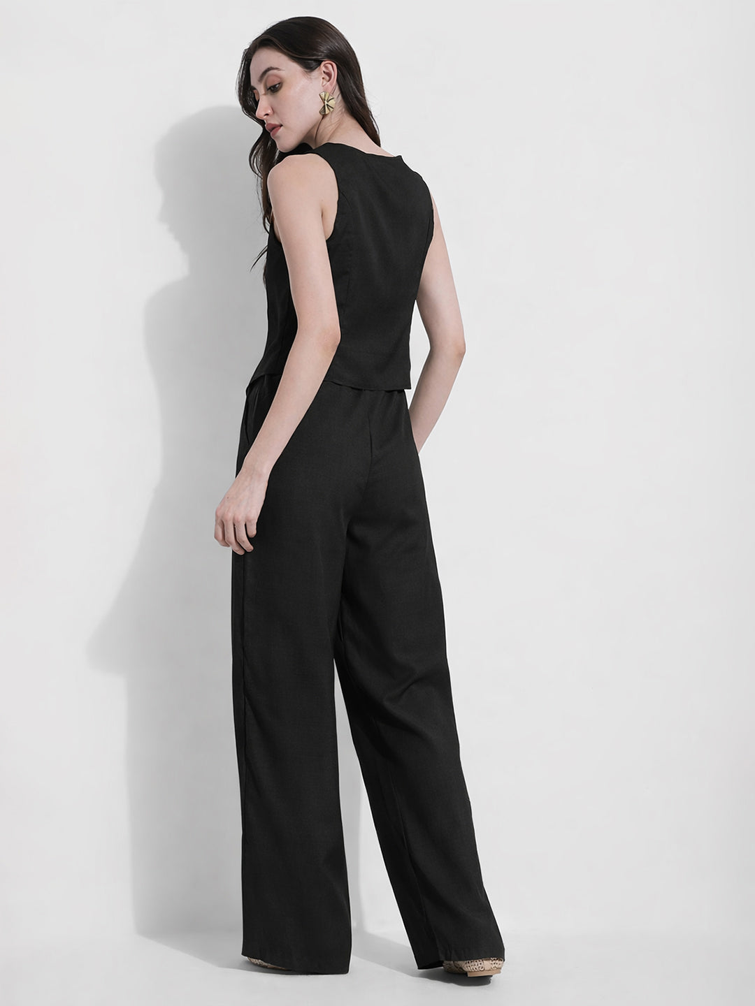 Women's Black Tailored Vest & Straight Pants Co Ord Set