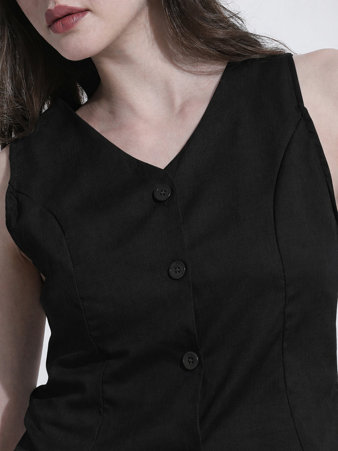 Women's Black Tailored Vest & Straight Pants Co Ord Set