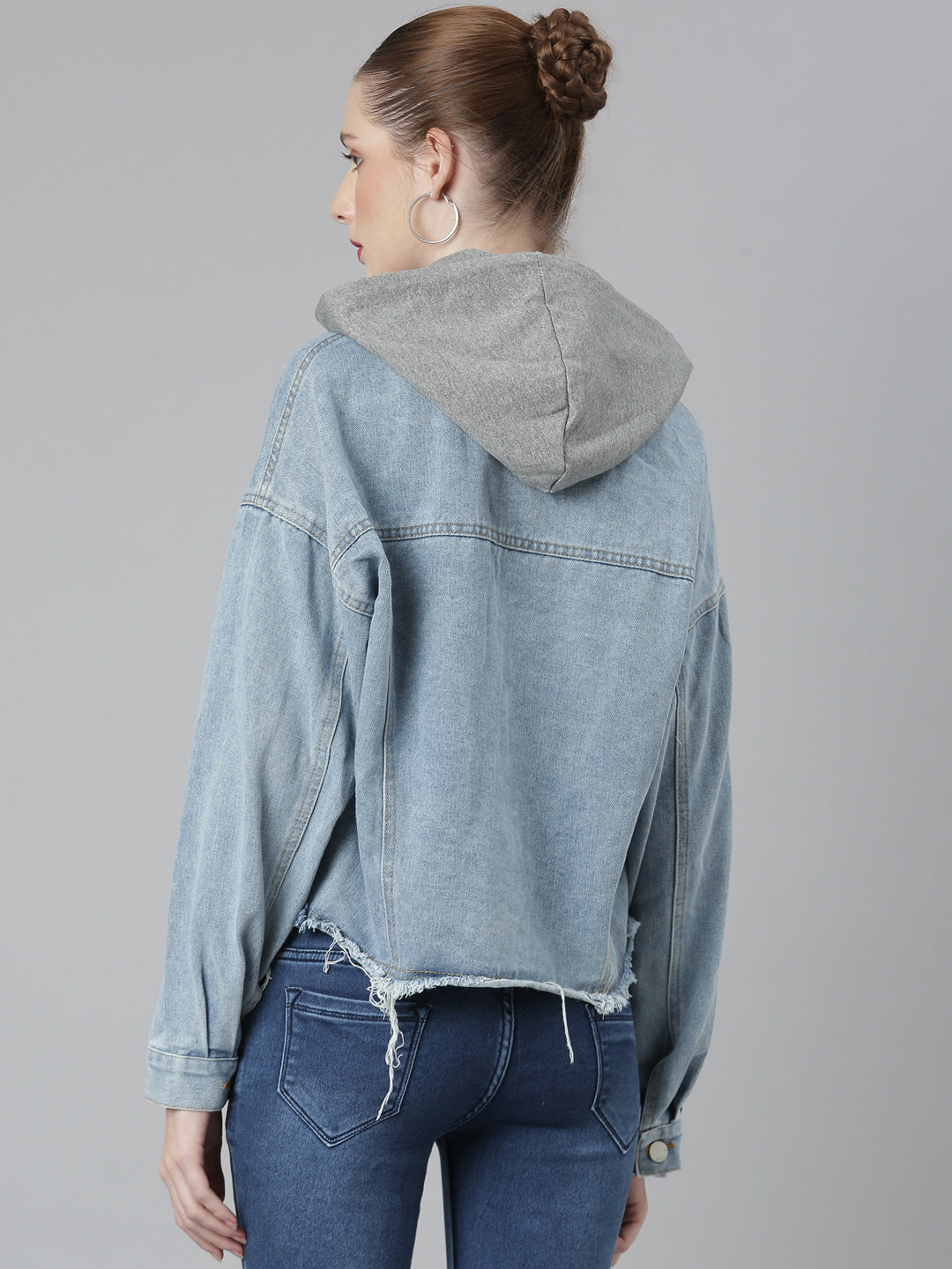 Women Blue Solid Denim Jacket