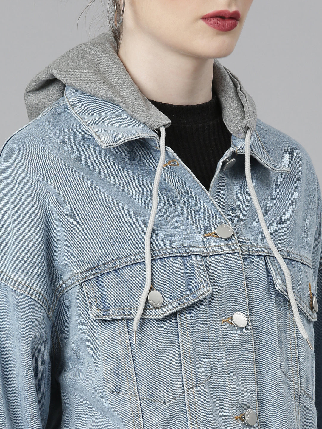 Women Blue Solid Denim Jacket