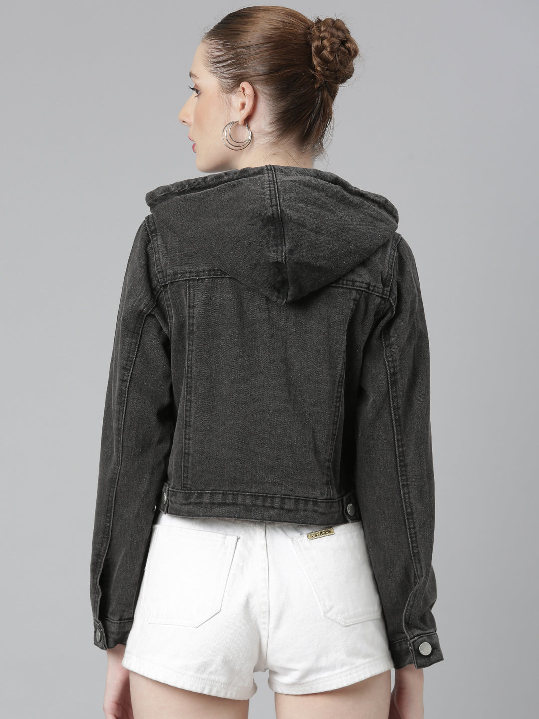 Women Black Solid Denim Jacket