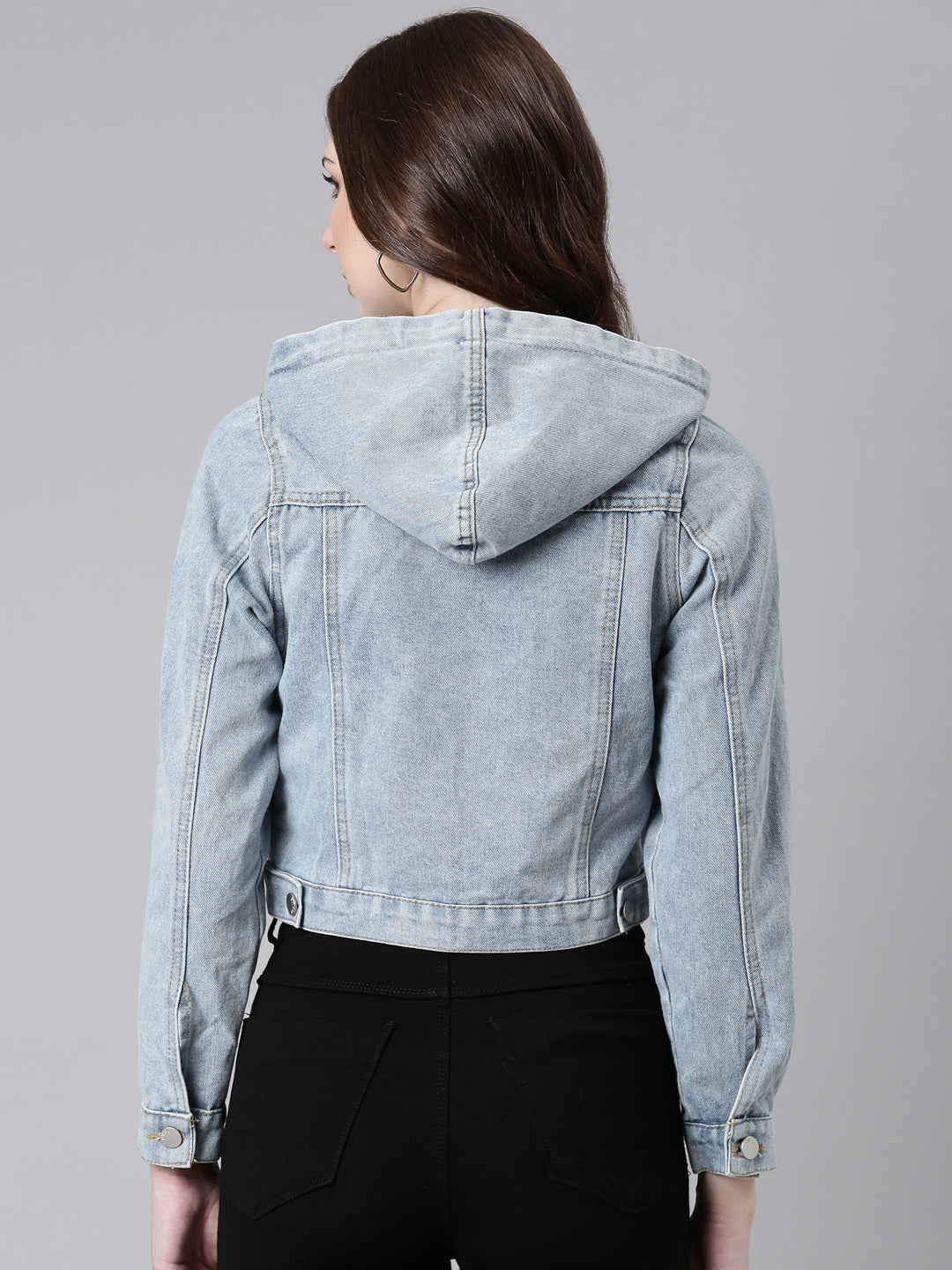 Women Blue Solid Denim Jacket