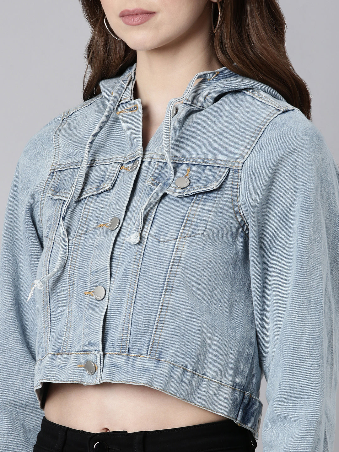 Women Blue Solid Denim Jacket