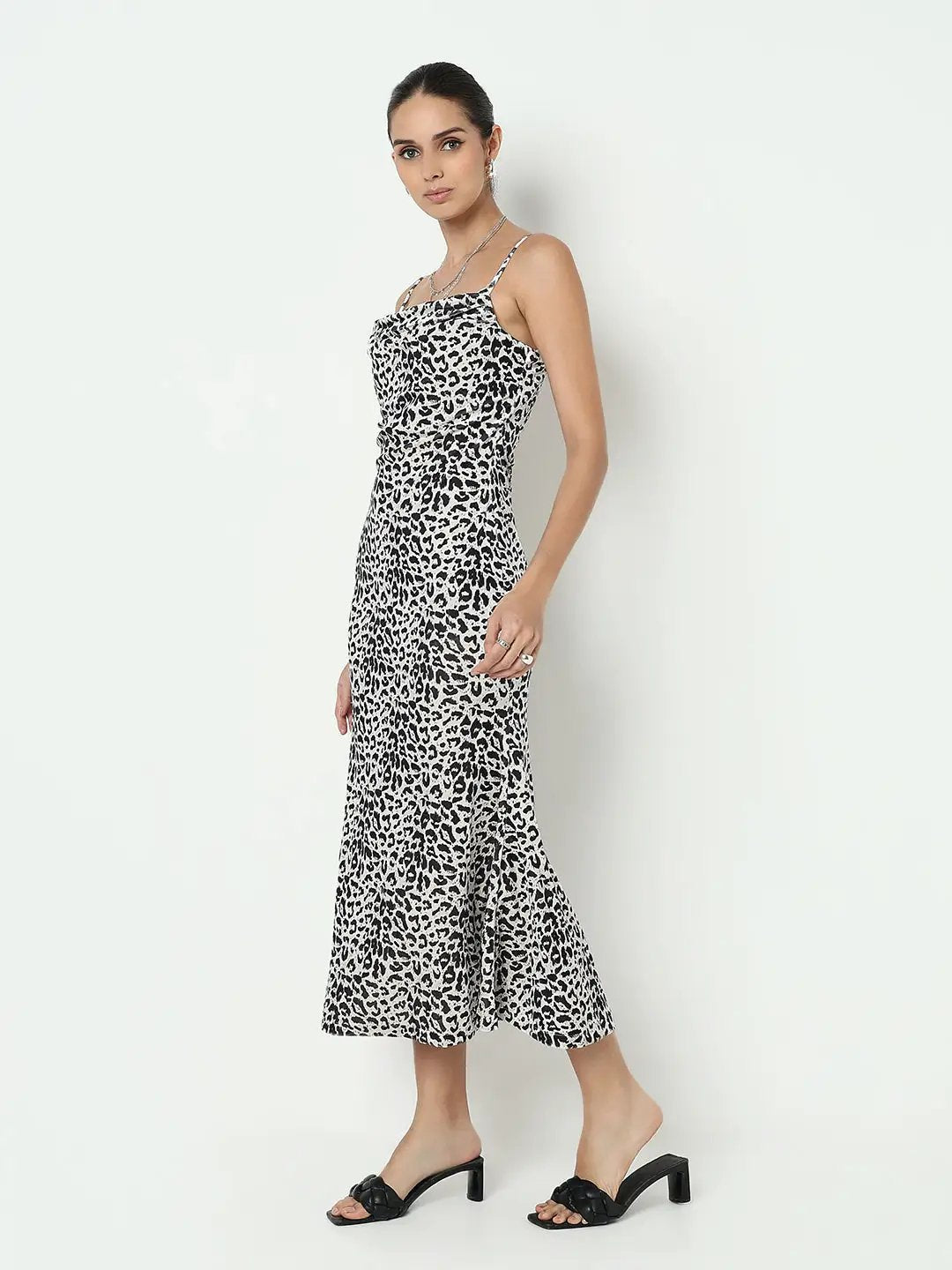Women's Animal Print Cream Velvet Bodycon Maxi Dress with Back Slit - from SHOWOFFFF