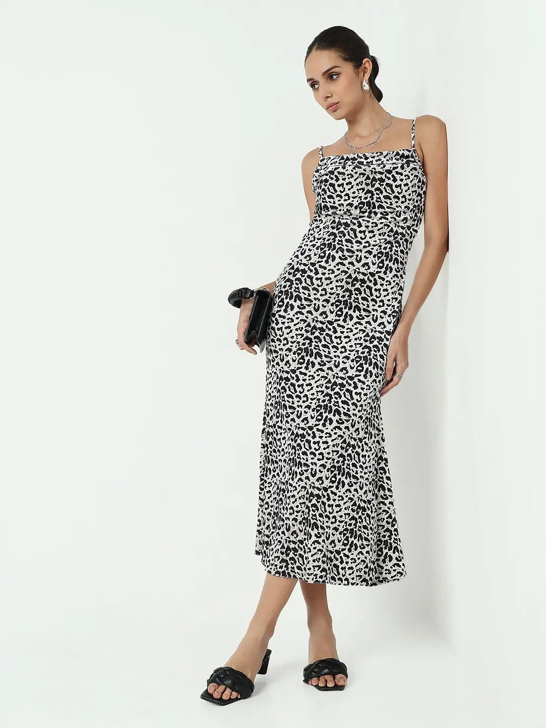 Women's Animal Print Cream Velvet Bodycon Maxi Dress with Back Slit - from SHOWOFFFF