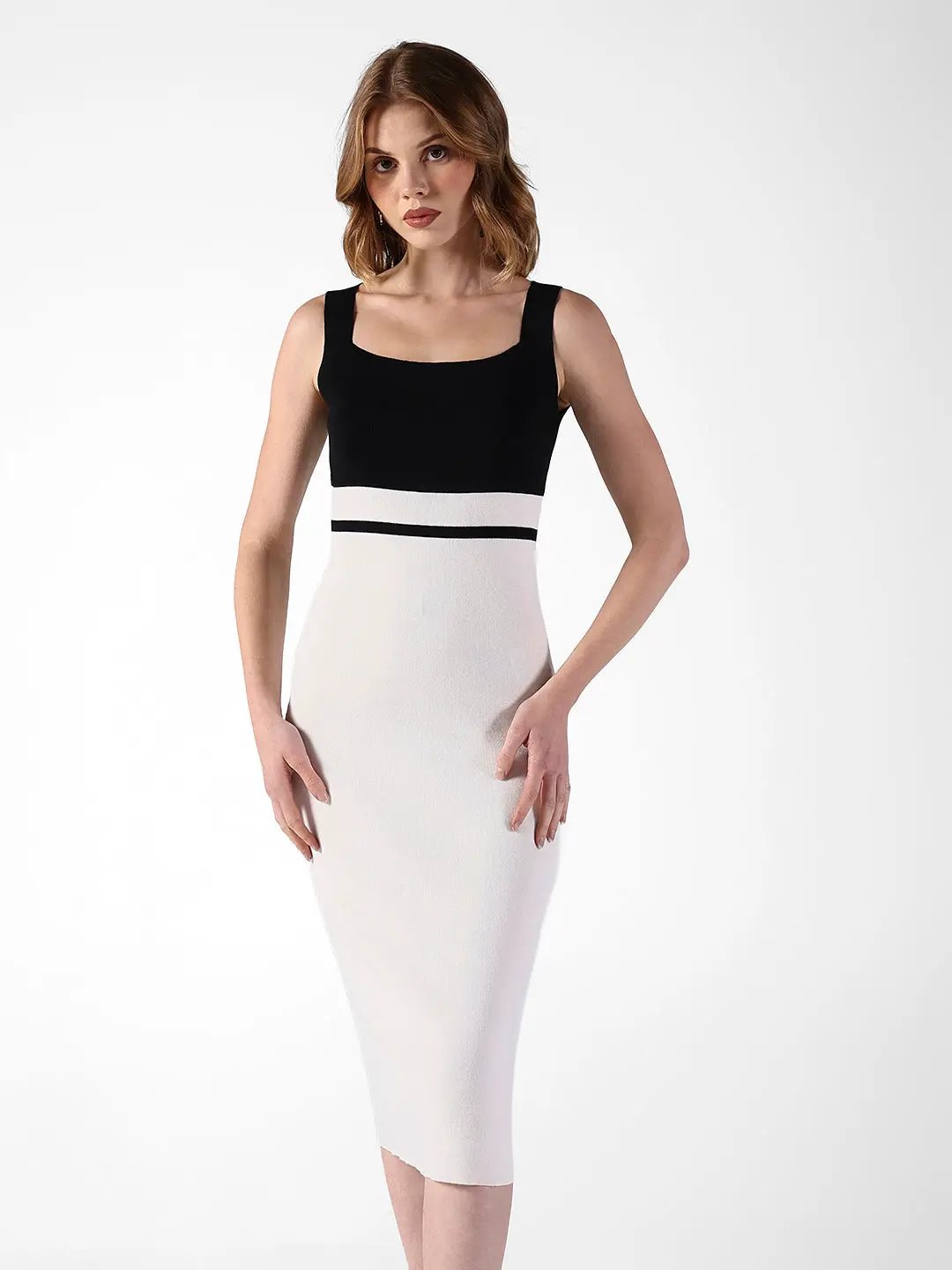 contrast panel bodycon dress Racer Neckline Contrast Panel Bodycon Dress (SDR1292B)
