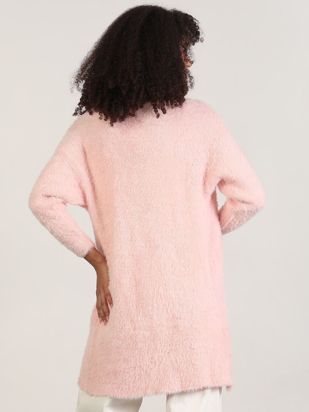 Women's Pink Solid Longline Shrug