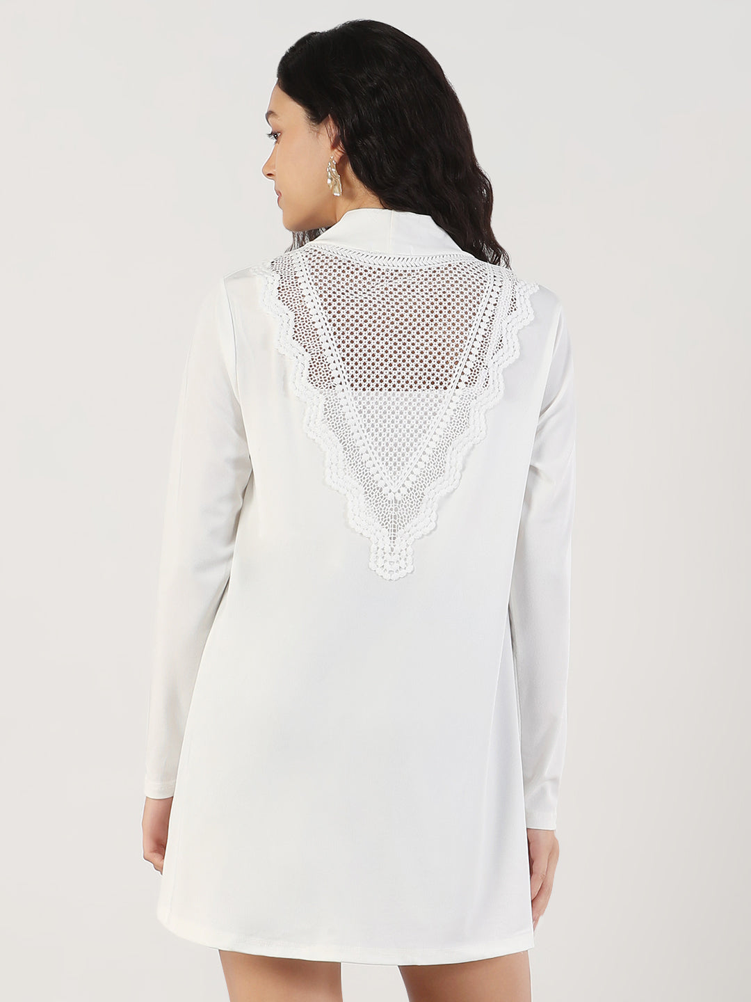 Women White Solid Longline Shrug