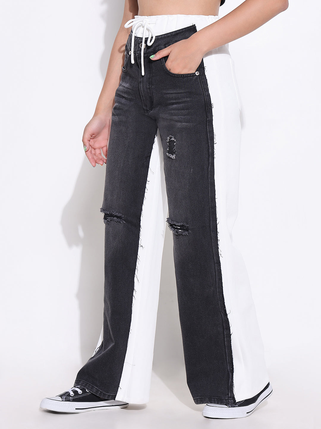 Women's Charcoal Jogger Style Distressed Jeans