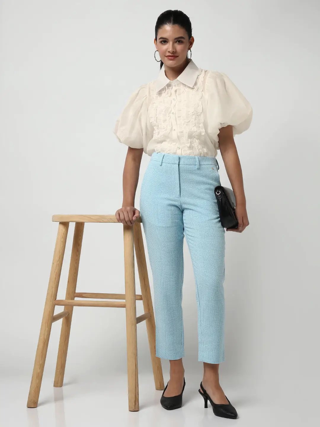 Women's Ruffle Cream Puff Sleeve Shirt