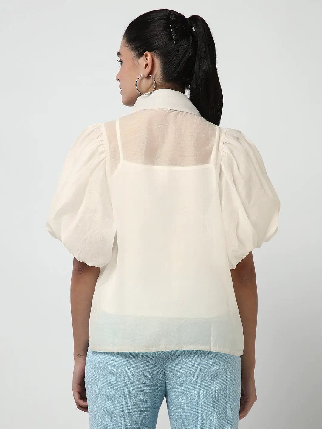 Women's Ruffle Cream Puff Sleeve Shirt