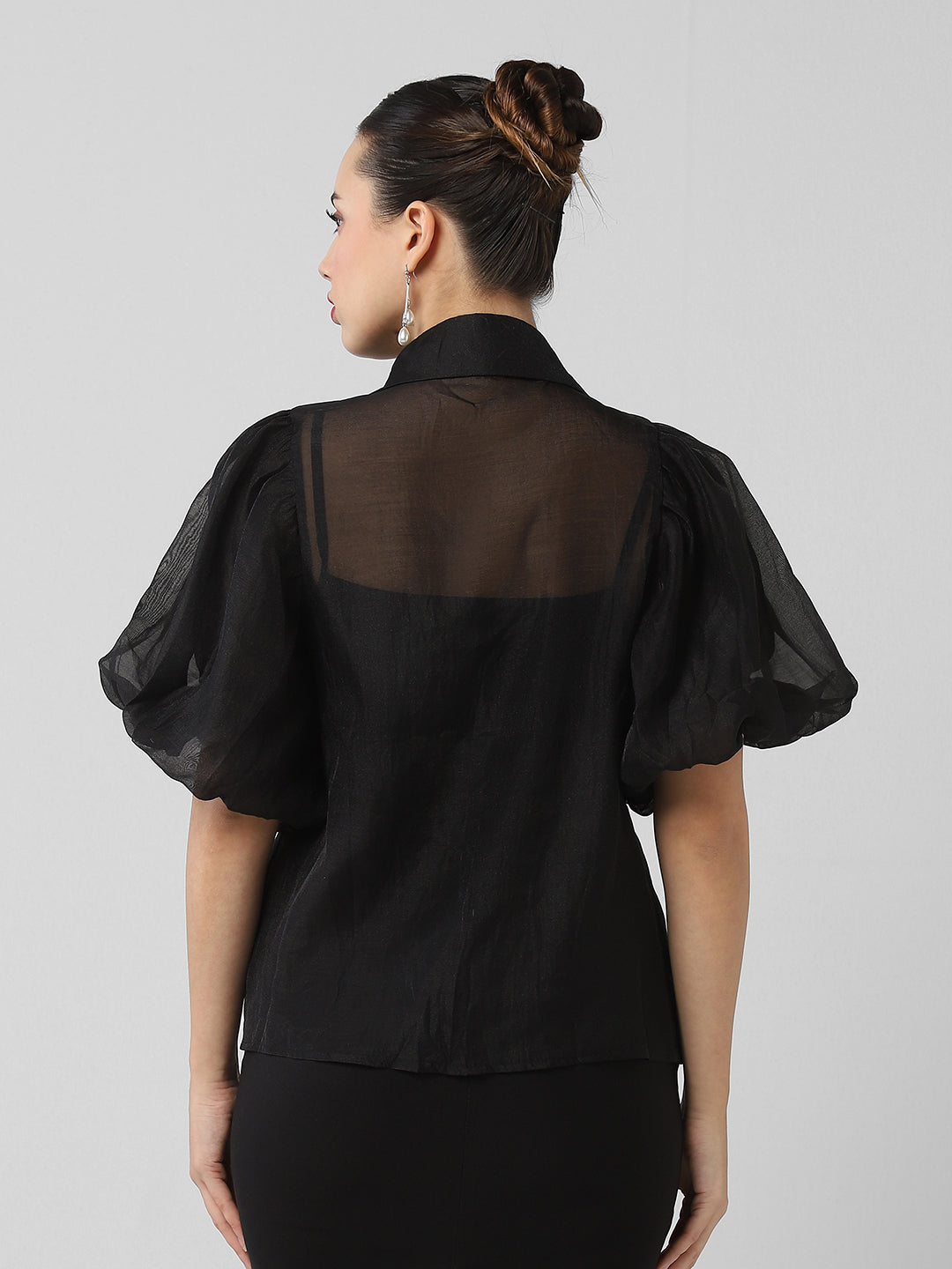 Women Solid Black Shirt with Inner Slip