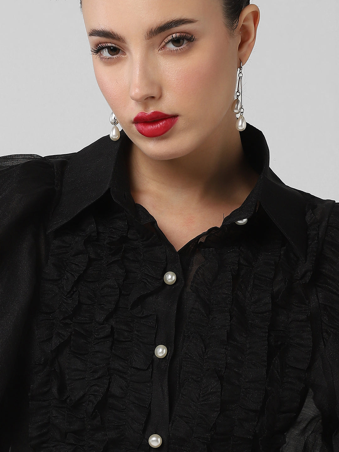 Women Solid Black Shirt with Inner Slip