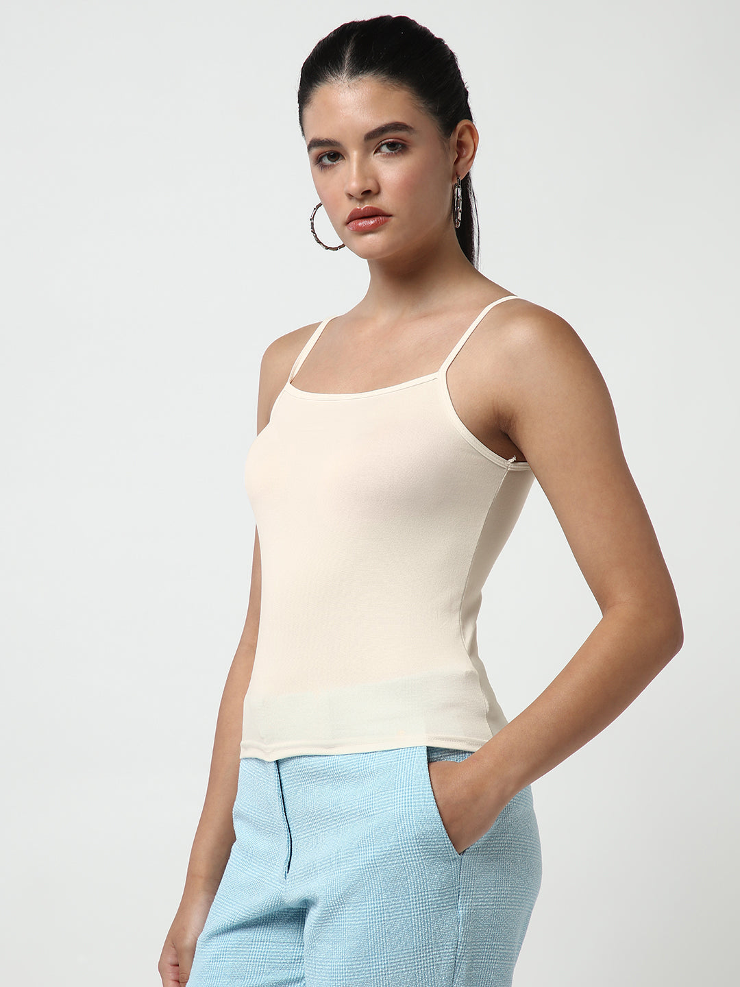 Women's Ruffle Cream Puff Sleeve Shirt with Inner Spaghetti