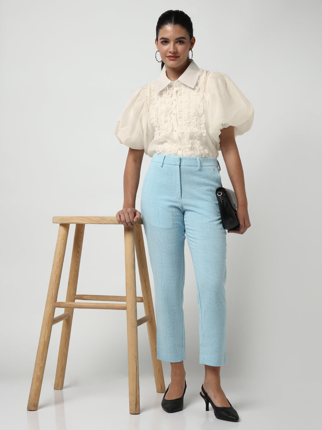 Women's Ruffle Cream Puff Sleeve Shirt with Inner Spaghetti