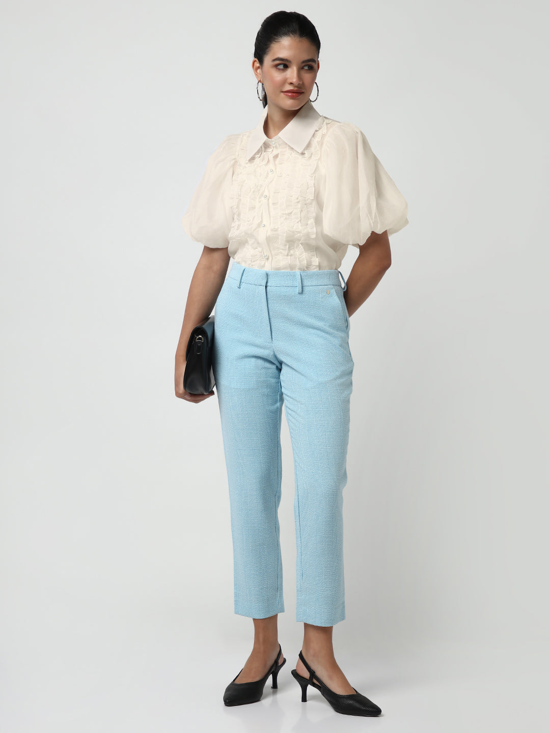 Women's Ruffle Cream Puff Sleeve Shirt with Inner Spaghetti