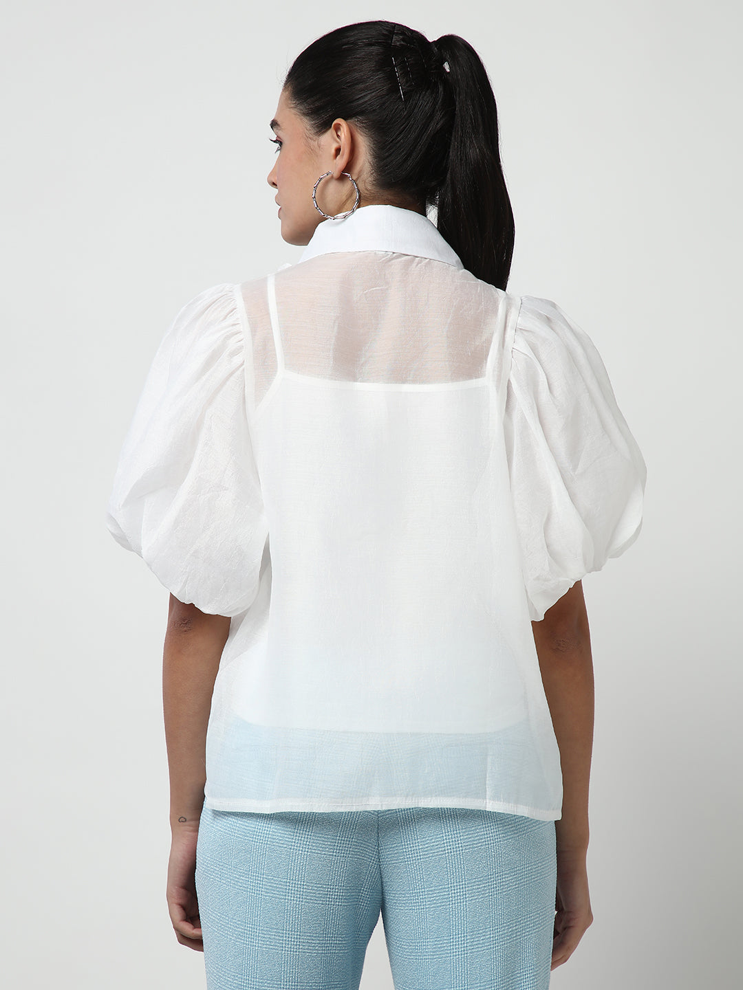 Women White Solid Shirt with Inner Slip