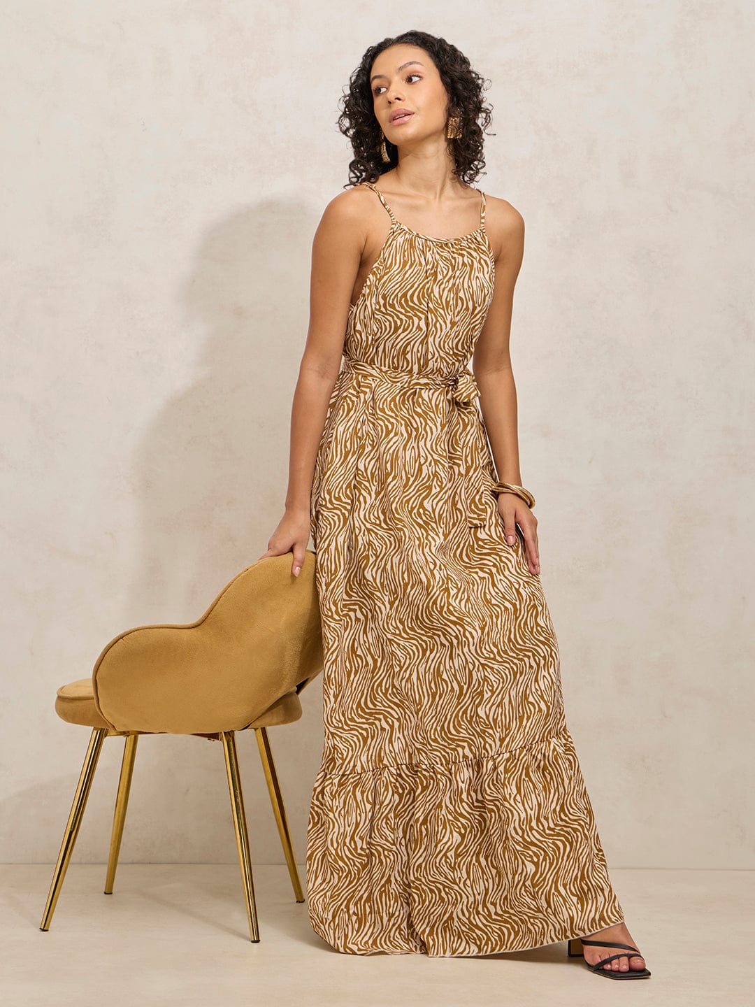 Women's Animal Print Brown Maxi Dress