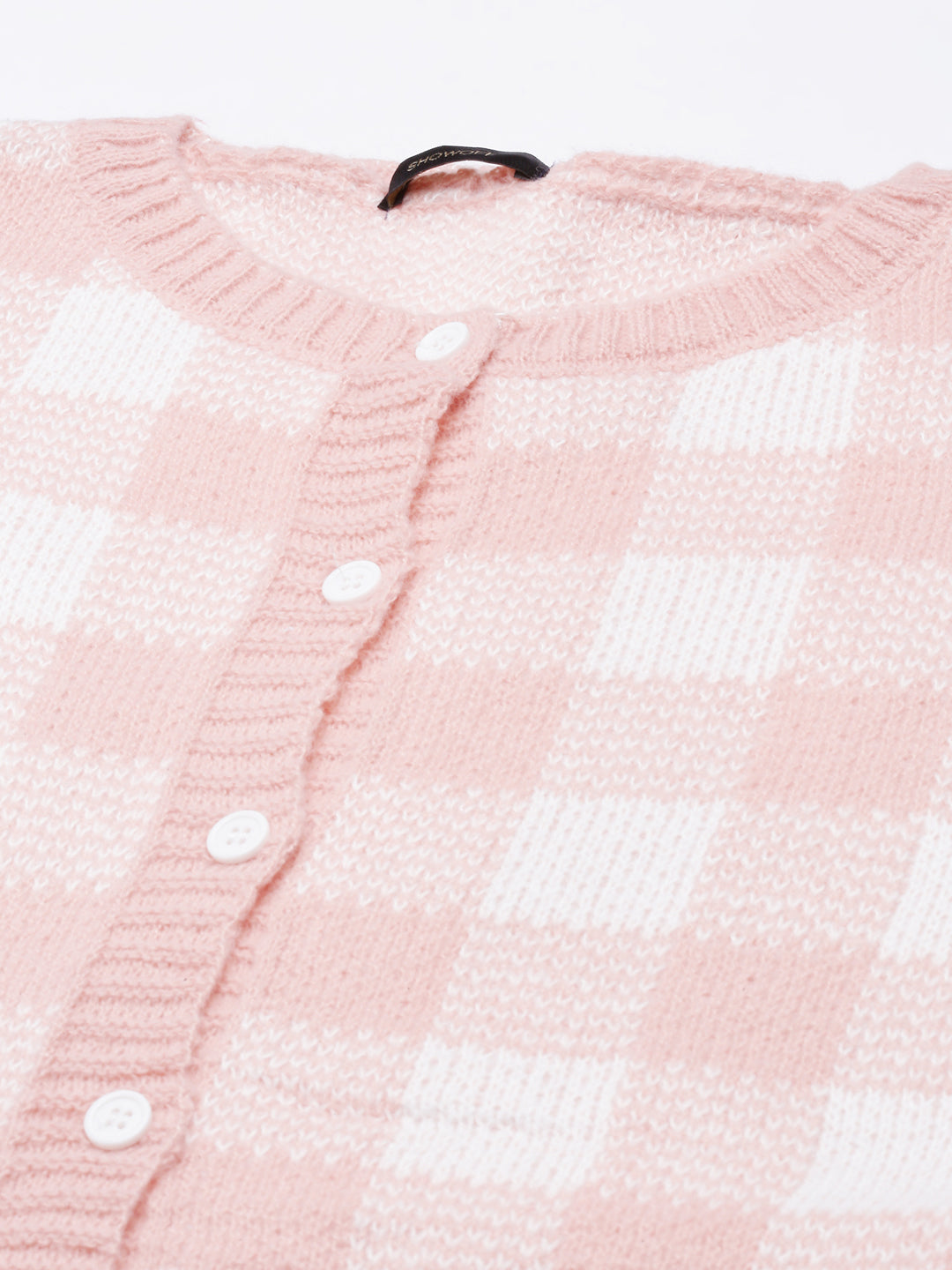 Women Peach Checked Cardigan