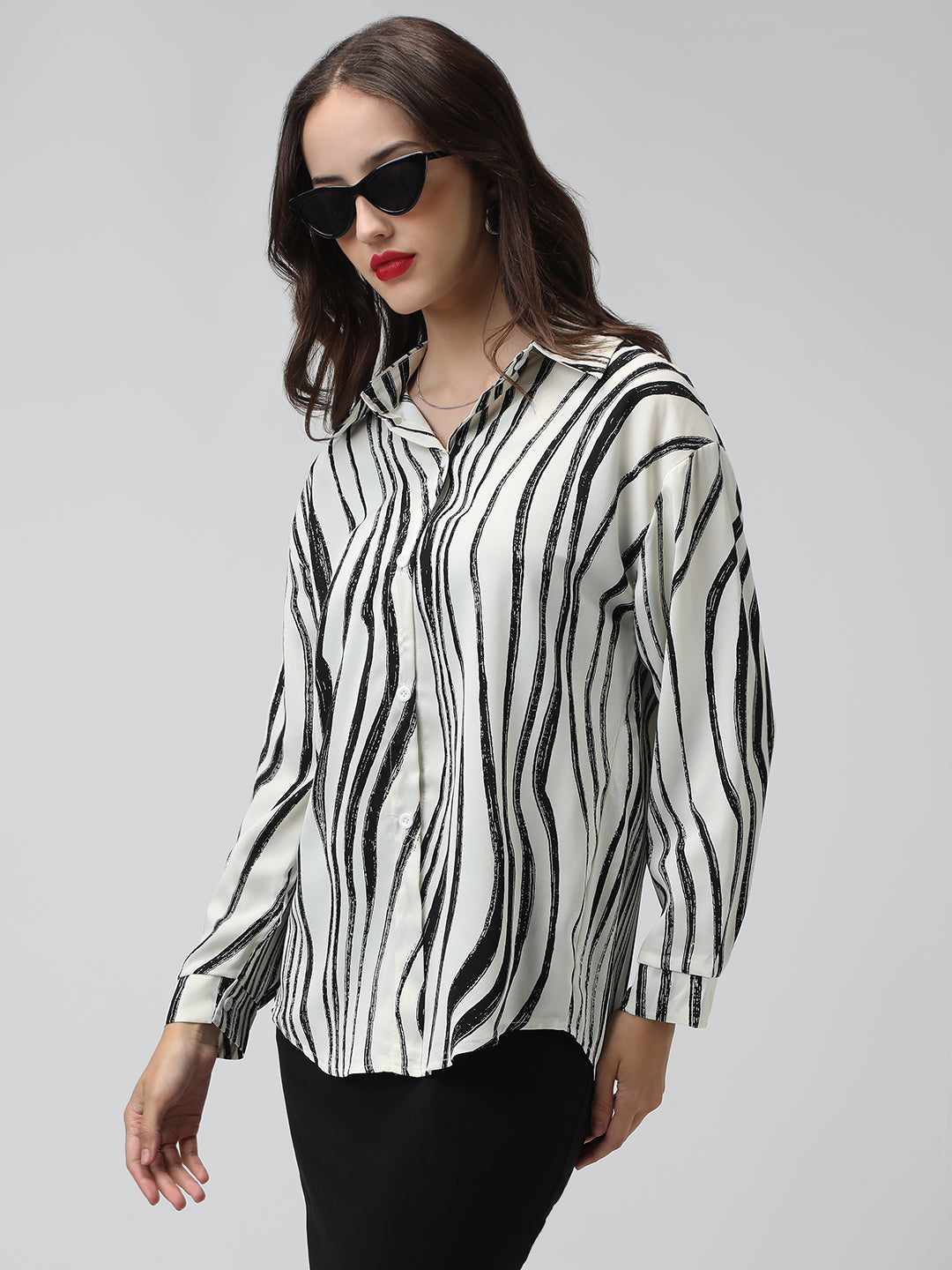 Women's Abstract Print Off-White Long Sleeve Shirt